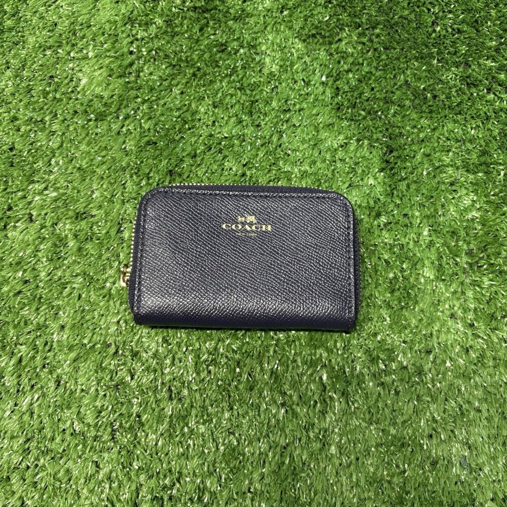 Coach black leather zip card case coin purse gold hardware good pre-owned
